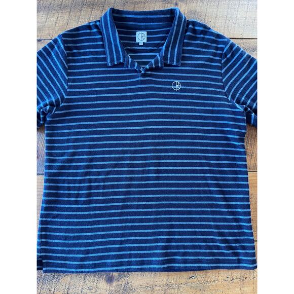 Mens Polar Skate‎ Co Blue Striped Cotton Terry Soft Designer Logo Polo Shirt L - Picture 1 of 8